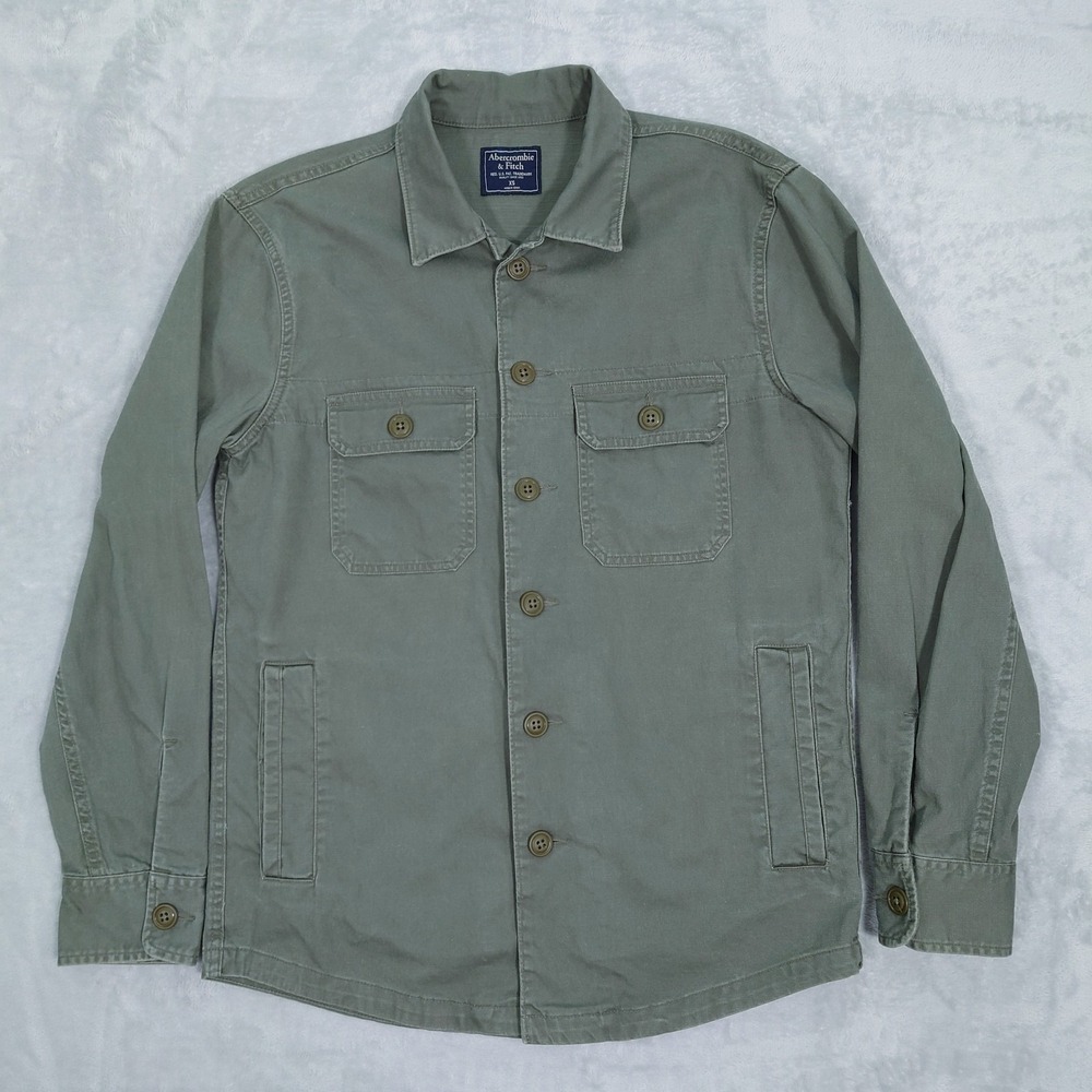 Abercrombie & Fitch Shirt Mens XS Army Green Shacket Military Long Sleeve Y2K
